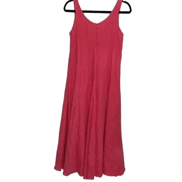 Gaiam Woman's XS Sleeveless Maxi Dress Lagenlook Coral Pink Linen Vacation Dress - Picture 5 of 14